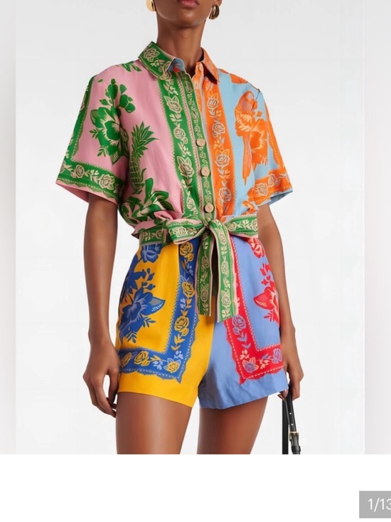 FARM Rio Pants - NWOT FARM Rio Colorful Scarf Print Belted Romper - size small